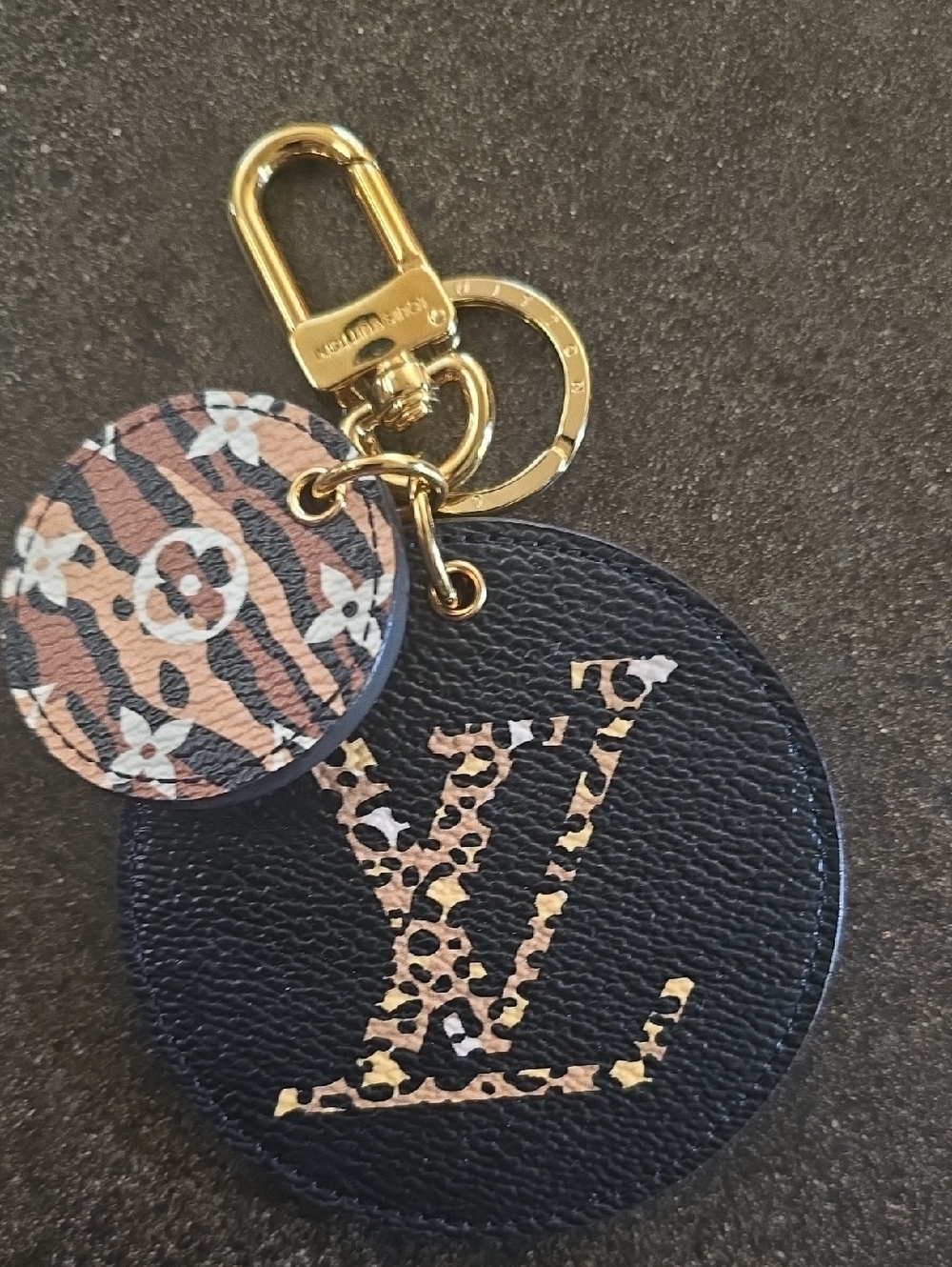 Louis Vuitton Black Leather Key & Card Holder with Leopard Monogram Accent